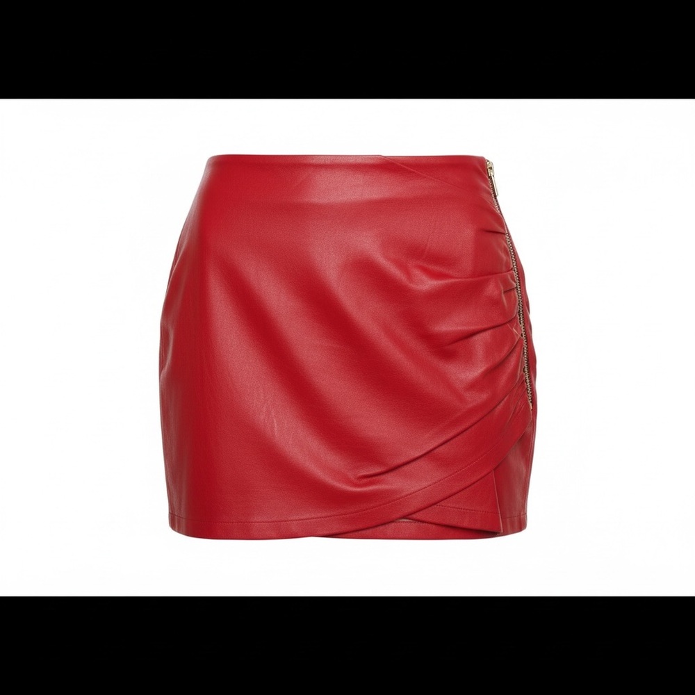 Zara Red Faux Leather  Mini Skirt NWT Size Small